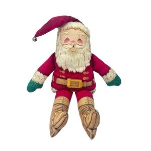 Handmade Vintage Festive Santa Claus Plush Doll - Cloth Cut and Sew 1970s 1980s